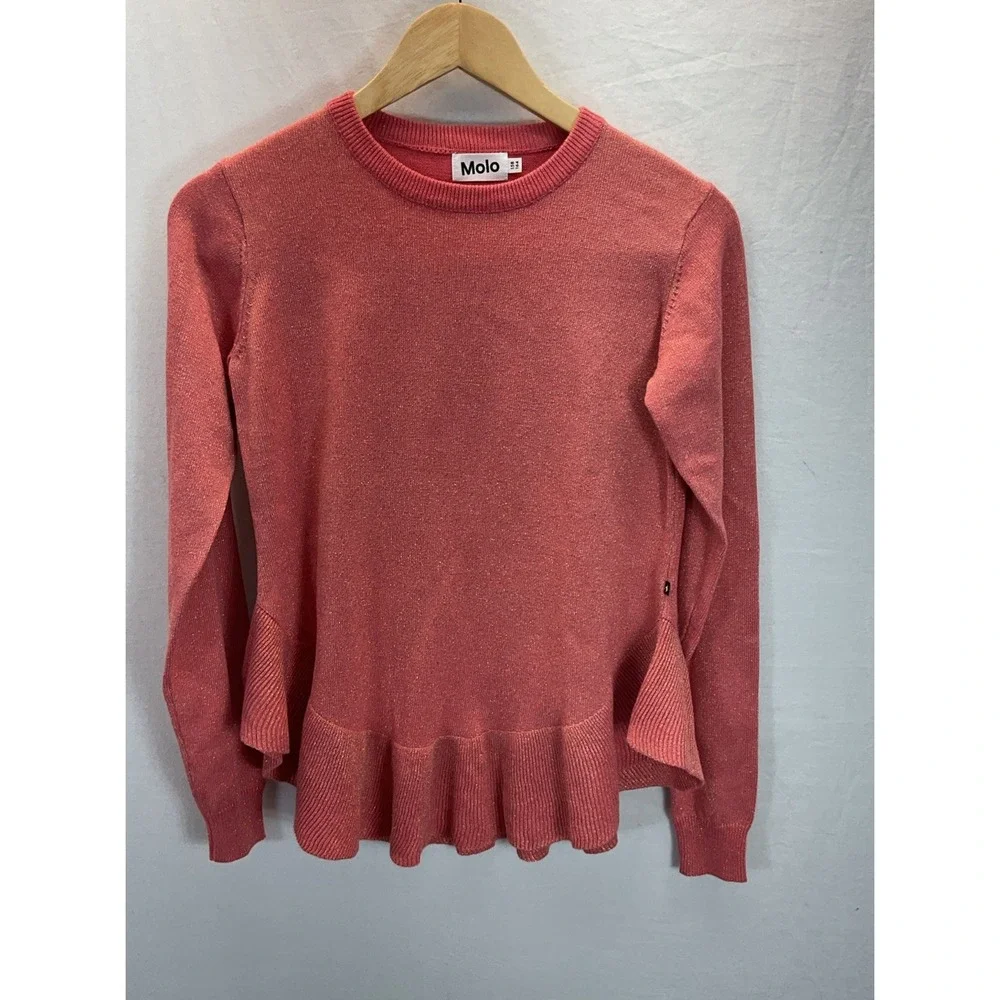 Lot of 2 Molo Tops Sz 13/14 Long Sleeve Jersey T Ruffle Knit Sweater Coral/Pink